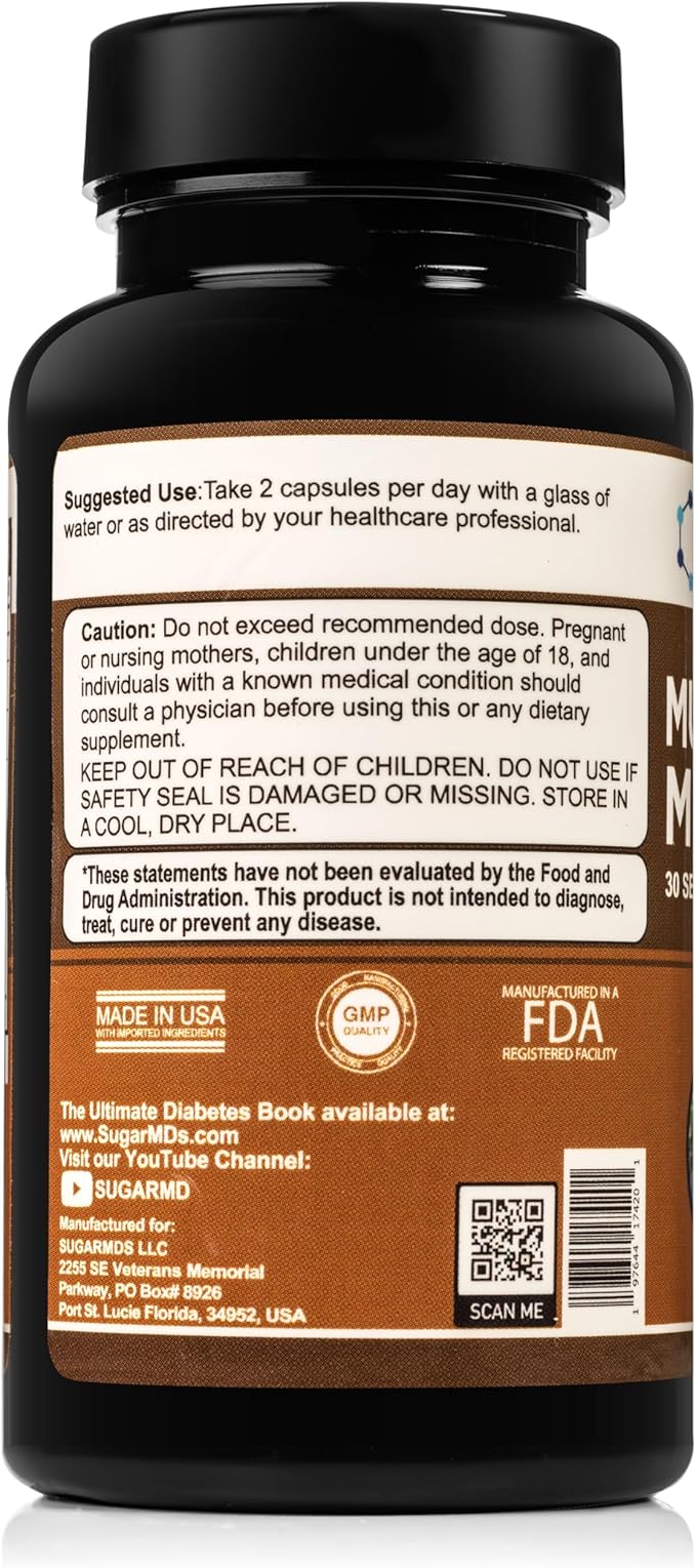 SugarMD Mushroom Miracle | Mushroom Supplements for Immunity | Has Shiitake, Reishi, Maitake, Cordyceps, Lion Mane, Turkey Tail | Doctor Formulated | Non-GMO & Gluten-Free (60 Capsules)