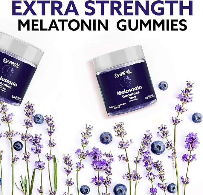 Droppels Melatonin Gummies, 5mg – Plant-Based, Vegan Melatonin 5mg for Natural Sleep Support with Chamomile Extract, 60 Count, Blueberry Flavor (1-Month Supply)