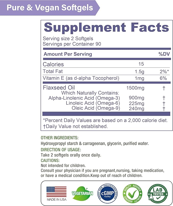 Lovita Cold-Pressed Flaxseed Oil Supplement - Vegetarian softgels (Classic Packaging, 180)