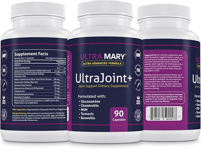 UltraMary+ Joint Support w/Glucosamine, Chondroitin, MSM, Turmeric & Boswellia – Mobility & Flexibility – 90 Capsules – Suplemento Articulaciones – Made in USA – Advanced Formula