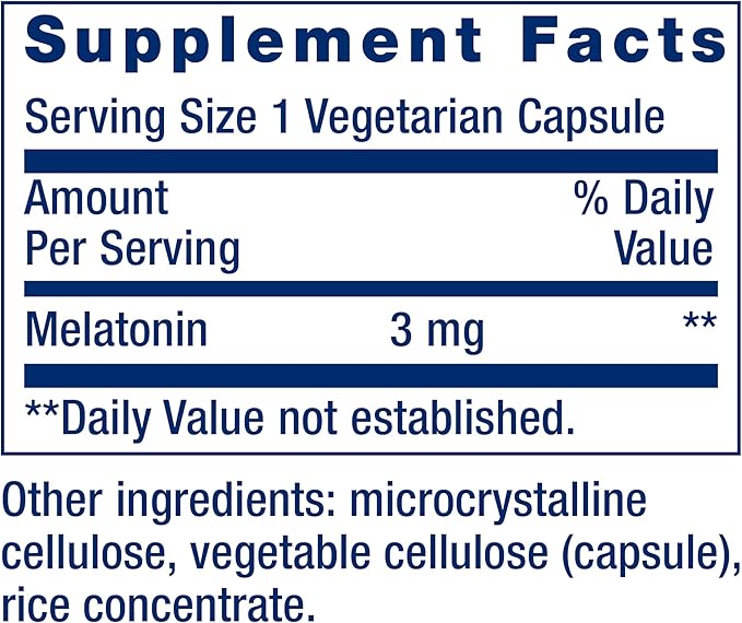 Life Extension Melatonin, 3 mg, Optimal Sleep Support, Healthy circadian Rhythms, Cellular Defense, Gluten-Free, Non-GMO, Vegetarian, 60 Capsules