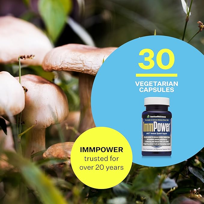 ImmPower, AHCC Mushroom Extract Immune System Support - Immune Support Supplement for Adults - Supports Cytokine Function - 30 Vegetarian Capsules, 500mg/capsule