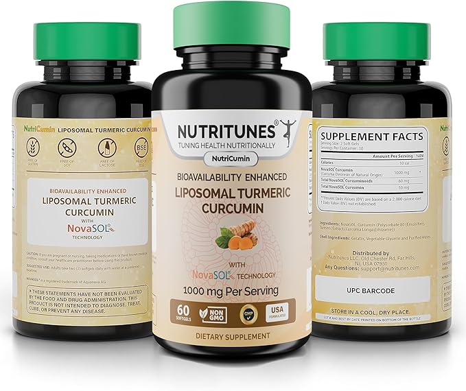 NutriCumin – Liposomal Turmeric Curcumin 1000mg with NovaSOL Technology for Maximum Absorption and Bioavailability - Made in USA with Globally Sourced Premium Ingredients, 60 Softgels