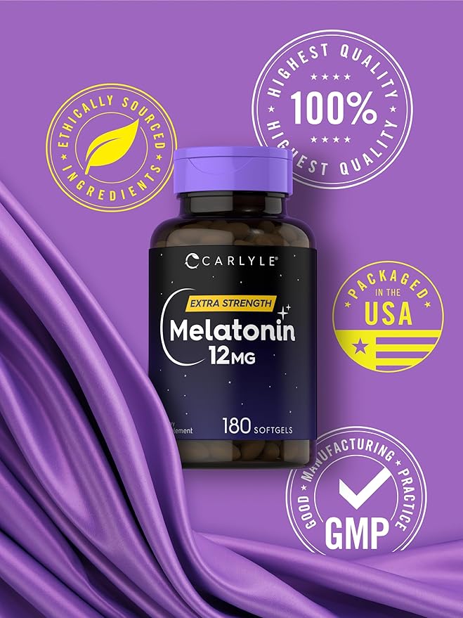 Carlyle Melatonin 12 mg | 180 Softgel Capsules | Adult Extra Strength Support Supplement | Non-GMO, Gluten Free
