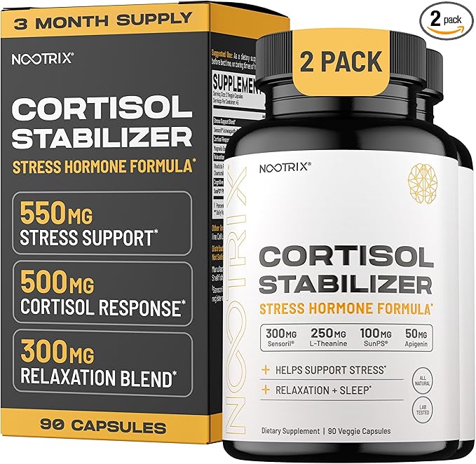 Cortisol Manager & Stabilizer Supplement | Supports Deep Sleep, Relaxation, Adrenal Health & Stress | 300mg Ashwagandha | L-Theanine, Rhodiola Rosea Extract & Apigenin | 180 Capsules