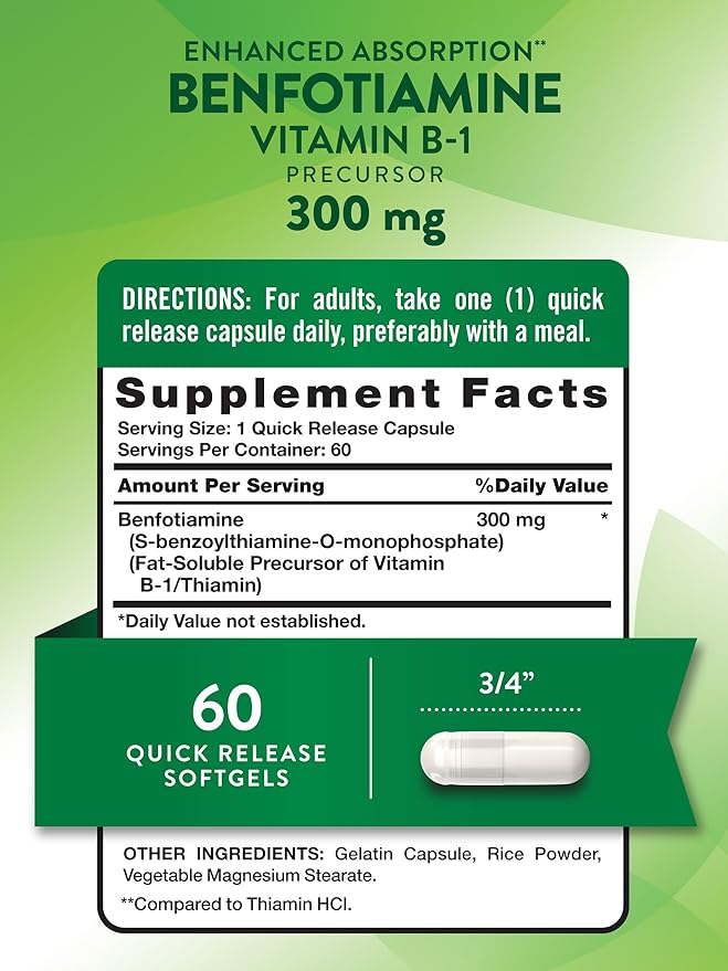 Nature's Truth Benfotiamine | 300mg | 60 Count | Non-GMO and Gluten Free Supplement | Vitamin B1 Precursor