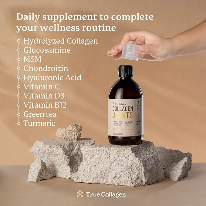 True Collagen Joints | 10,000 mg Hydrolyzed Collagen Liquid Supplement - 500 ml, 20 Day Supply | Glucosamine, MSM and Chondroitin to Support Joints | Fat-Free, Sugar-Free, 100% Natural Berry Flavor