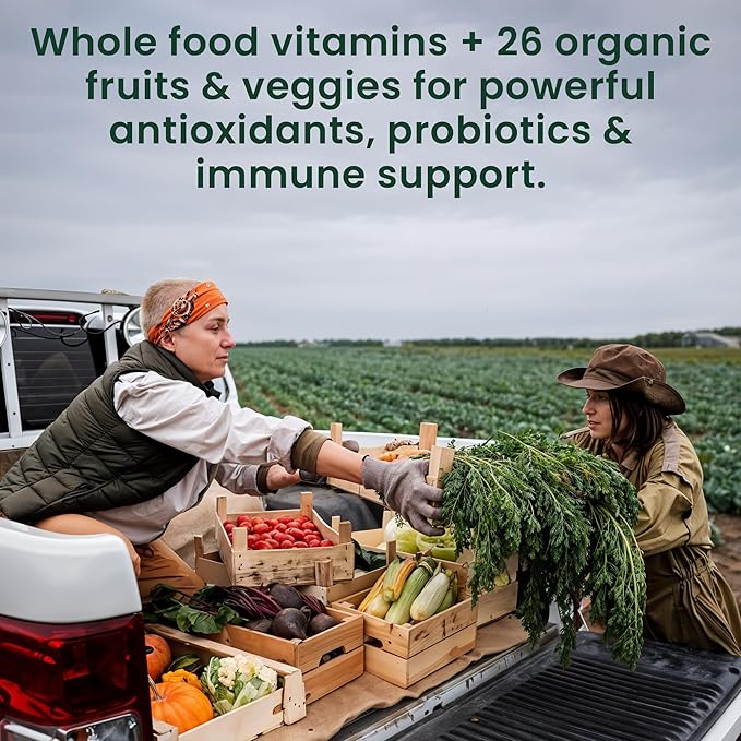 OPTIVIDA Organic Whole Food Multivitamin for Men & Women (1 Month Supply) with Probiotics & Antioxidant Blends | Daily Plant Based Multivitamins | Non-GMO, Whole Food Womens Multivitamin
