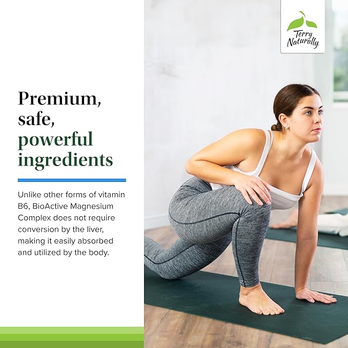 Terry Naturally BioActive Magnesium Complex - Bone & Heart Health Support - Supplement with Vitamin B6, Zinc & Magnesium - Pyridoxal-5-Phosphate Vegan Capsule Supplement - 120 Capsules