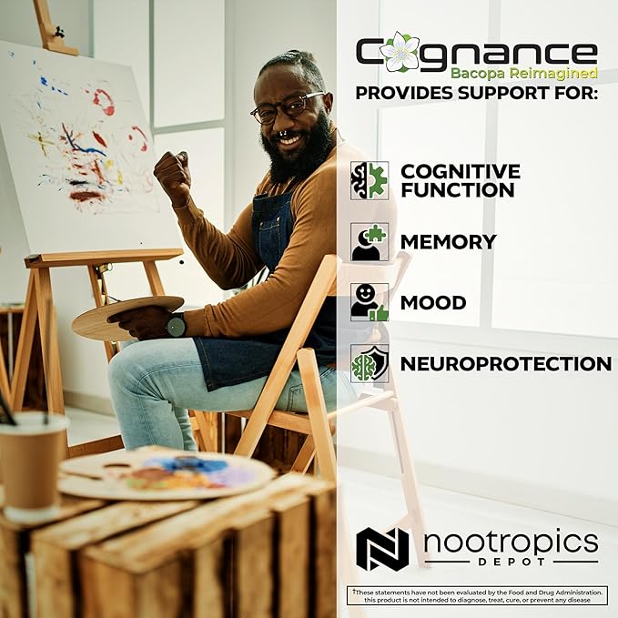 Nootropics Depot Cognance Enhanced Bacopa Capsules | 100mg | 10% Ebelin Lactone | Bacopa monnieri | Mood, Memory, & 5-HT2A Activation, 60 Count (Pack of 1)