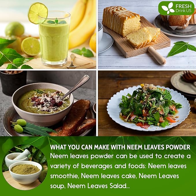 FreshDrinkUS, Premium 20oz Neem Leaf Powder, 100% Natural and Pure from Neem Leaves Dried, for Hair and Skin, No Additives, No Gluten, No Sugar, Vegan