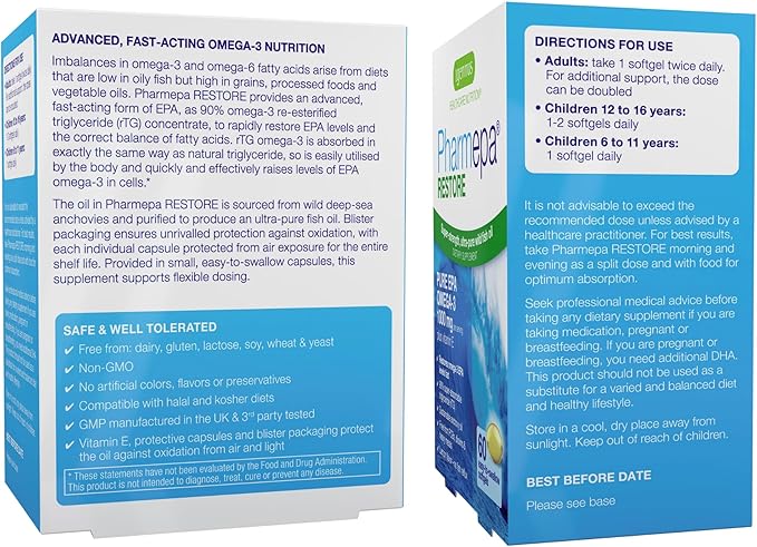 Igennus Pharmepa Restore, 1000mg Pure EPA Fish Oil, High Absorption rTG Omega-3, Triple Strength, Wild & Sustainable, Lemon Flavor, 1-Month Supply, 10-Months Supply, Pack of 10
