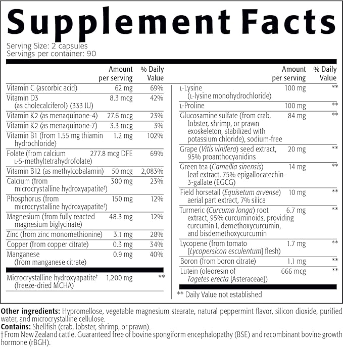 Strong Bone Supplement with Super Blend 22-Ingredients: Glucosamine Sulfate, Calcium, Magnesium, Turmeric, Vitamin D3, B1, K2, B12, Zinc, Enhanced Absorption (180 Veg Caps)