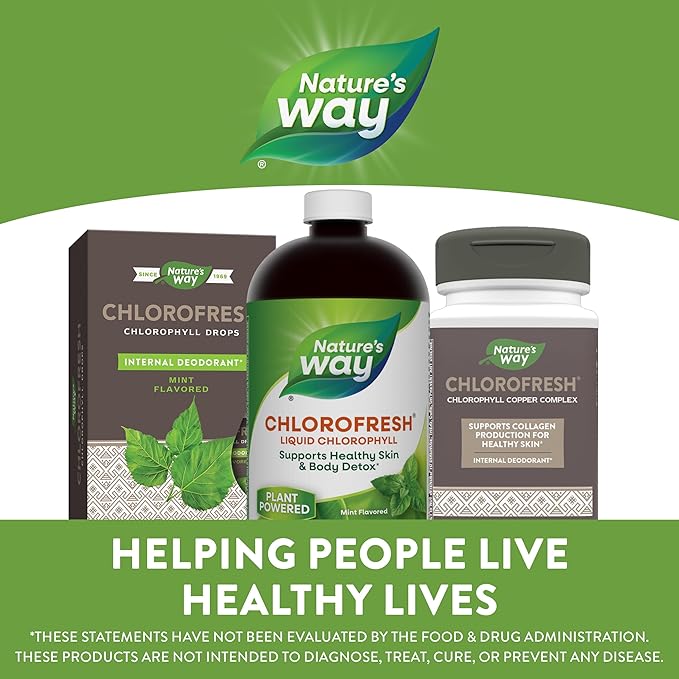 Nature's Way Chlorofresh, Liquid Chlorophyll, Supports Healthy Skin & Body Detox*, Internal Deodorant*, Supports Liver Detoxification Pathways*, Mint Flavored, 16 Fl. Oz
