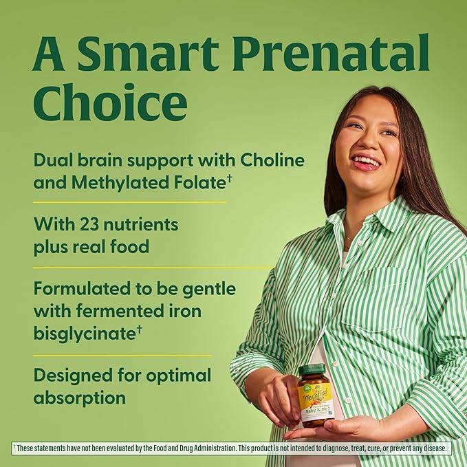 MegaFood Baby & Me 2 Prenatal Multi Vitamins - Prenatal Vitamins for Women with Choline, Methyl Folate & Iron, Vegetarian, Gluten-Free, Pre Natal Multivitamin for Women - 120 Tablets, 60 Servings