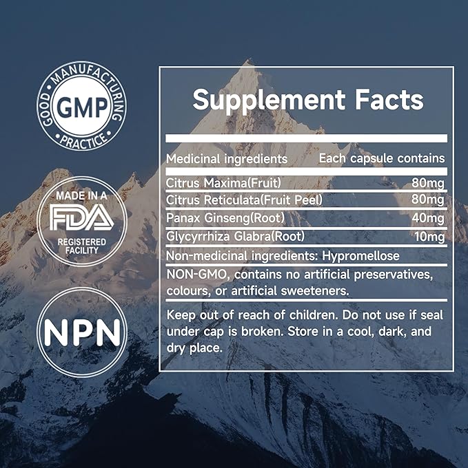 Natural Herbal Ingredients Capsules | Enhance Overall Lung Health, Support A Healthy Immue System | Ginseng, Citri Maxima, Citri Reticulata, & Liquorice | 60 Vegetarian Capsules