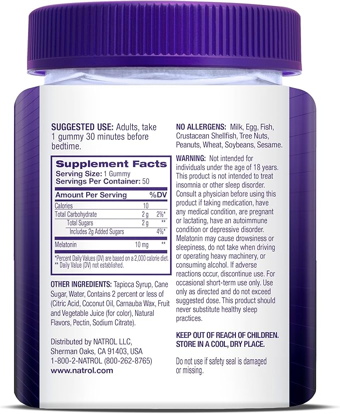 Natrol MelatoninMax Sleep Aid Gummy, 10mg per Gummy, Maximum Strength for Better Sleep, 10mg, 50 Blueberry Flavored Gummies (Pack of 12)