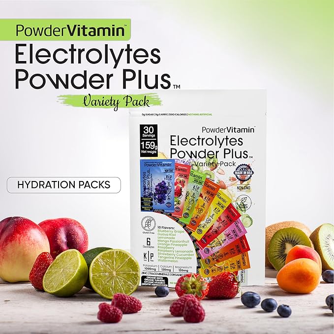 Electrolytes Powder Plus Keto, Variety Pack, Zero Sugar, 1000mg Potassium, 120mg Calcium, 120mg Magnesium, Non-GMO, Zero Calories, 30 Hydration Packets