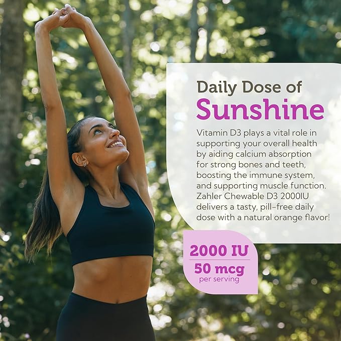 Zahler Chewable Vitamin D - Chewable Vitamin D3 2000IU (50 mcg) for Bone Health and Immune Health - Vegetarian Gluten Free Non-GMO Kosher for Adults (120 Count)
