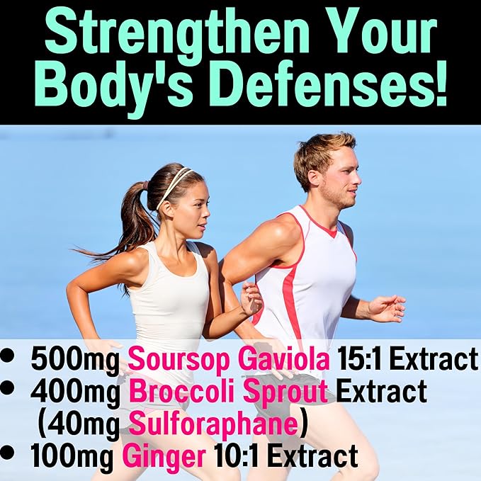 Soursop Graviola Curcumin Lycopene Broccoli Sprouts Sulforaphane Extract Gummies with Turmeric Curcumin Ginger Black Pepper, Sour Sop Guyabano Leaf Supplement, Chew Chewable Pills Capsules Supplements