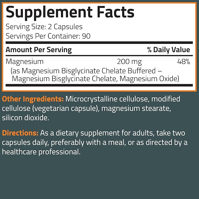 Bronson Magnesium Glycinate 200mg High Absorption Chelated Buffered Gentle On The Stomach Non-GMO, 180 Vegetarian Capsules