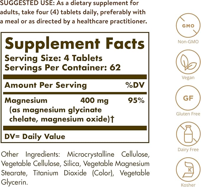 Solgar Chelated Magnesium, 250 Tablets - Supports Nerve & Muscle Function - Promotes Healthy Bones - Vital for Cellular Energy Release - Non-GMO, Vegan, Gluten Free, Dairy Free - 62 Servings