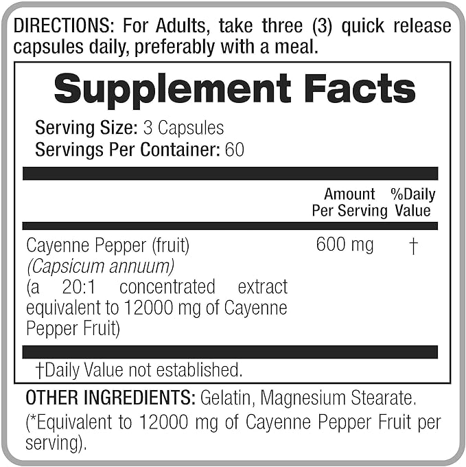 FITO MEDIC'S Lab | Cayenne Pepper Capsules Organic | Cayenne Pepper Extract | 600 mg 20:1 per 3-Capsule Serving | 180 Capsules