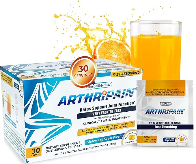 Arthripain – Joint Support Cartilage Repair Supplement – Clinically Tested Joint Juice - Ligament Relief Support – Glucosamine Chondroitin MSM – Swollen Knee Treatment –Sugar-Free – Made in US - 30ct