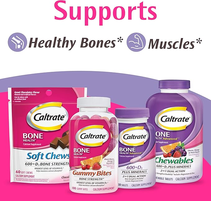 Caltrate 600 Plus D3 Calcium and Vitamin D Supplement Tablets, Bone Health Supplements for Adults - 60 Count (Pack of 4)