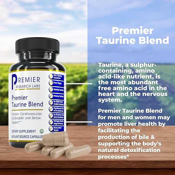 Premier Research Labs Taurine Blend - Taurine Supplement, Taurine Pills, L Taurine Amino Acid Supplement for Liver, Gallbladder, Brain & Heart Health, for Women & Men - 90 Vegetarian Capsules