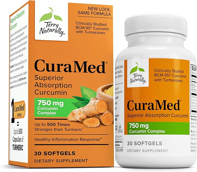 Terry Naturally CuraMed 750mg - Antioxidant Supplement for Brain & Heart Health Support - Dietary Supplement with High-Potency Curcumin Complex - Kidney, Liver & Immune Health Support - 30 Softgels
