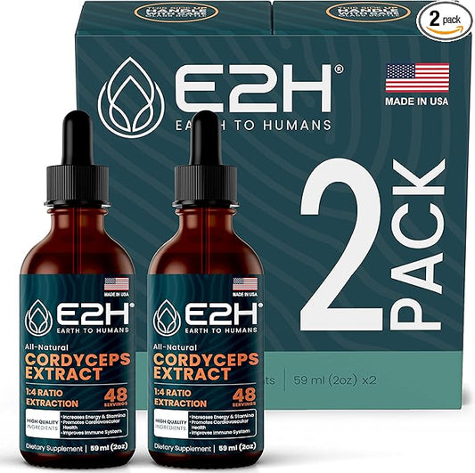 E2H Cordyceps Mushroom Extract - All-Natural Immune System, Energy & Stamina Support from Advanced Mushroom Supplement - Cordyceps Mushrooms Supplement - Non-GMO, Vegan - (2 Bottles)