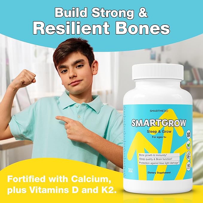 SMARTGROW 5-in-1 Premium Height Growth - Calcium, Vitamin D3, L-arginine - Sleep Aid for Maximum Growth, Immunity Support, Brain Health, Bone Strength, Eye Health (90 Count (Pack of 2))