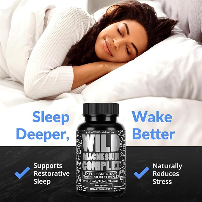 Wild Foods Magnesium Complex Supplement with 7X Forms, 90 Capsules | High Absorption, Full Spectrum, Easy Digestion | 500mg Glycinate, Bisglycinate, Malate, Orotate, Citrate, Taurate