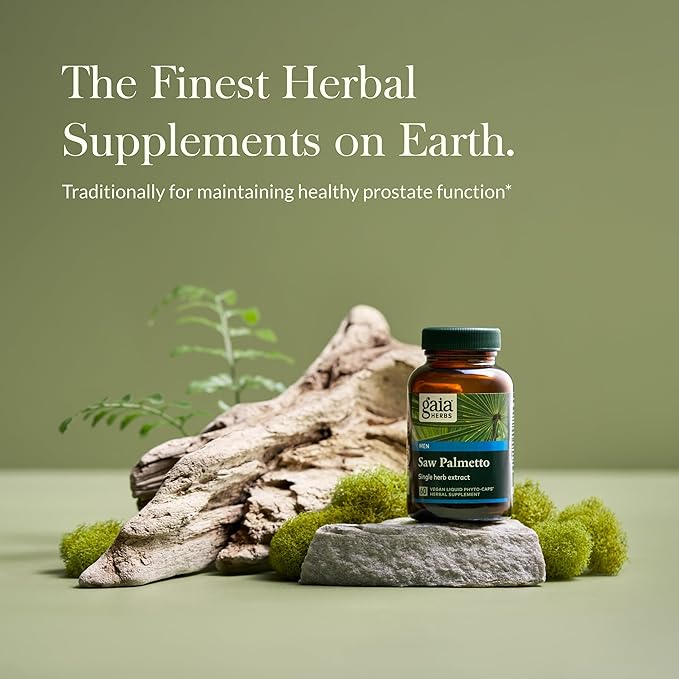 Gaia Herbs Saw Palmetto - Supports Healthy Prostate Function for Men - Contains Saw Palmetto and Sunflower Seed Lecithin to Support Men’s Health - 60 Vegan Liquid Phyto-Capsules (30-Day Supply)