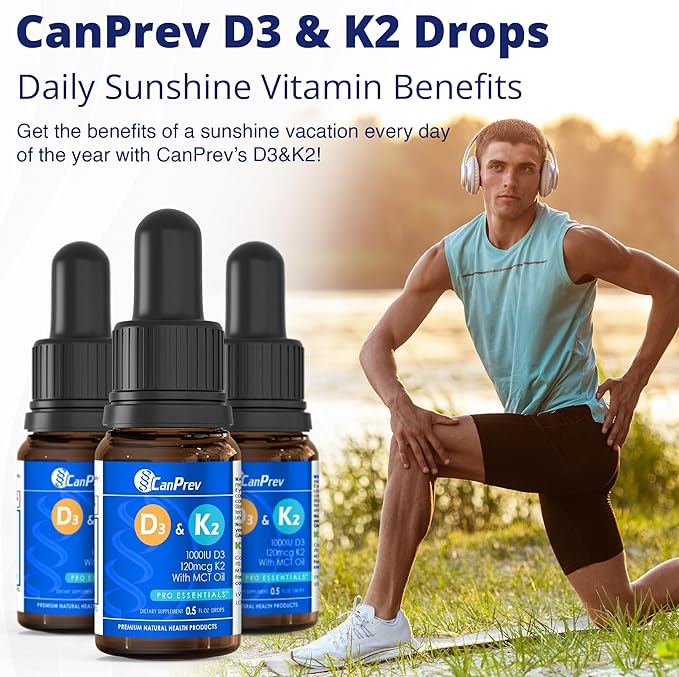 CanPrev D3 & K2 Drops - MCT Oil Base, 15ml Liquid Vitamin Supplement, 450 Drops with 250IU D3 & 30mcg MK-7 K2, Supports Strong Bones & Teeth, Easy-to-Take Formula, Free from Gluten, Dairy, Soy & Sugar