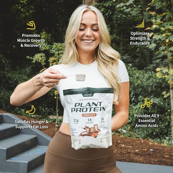 Snap Supplements Organic Plant Based Vegan Protein Powder Nitric Oxide Boosting Protein Powder, BCAA Amino Acid for Muscle Growth, Performance & Recovery - 30 Servings (Chocolate)