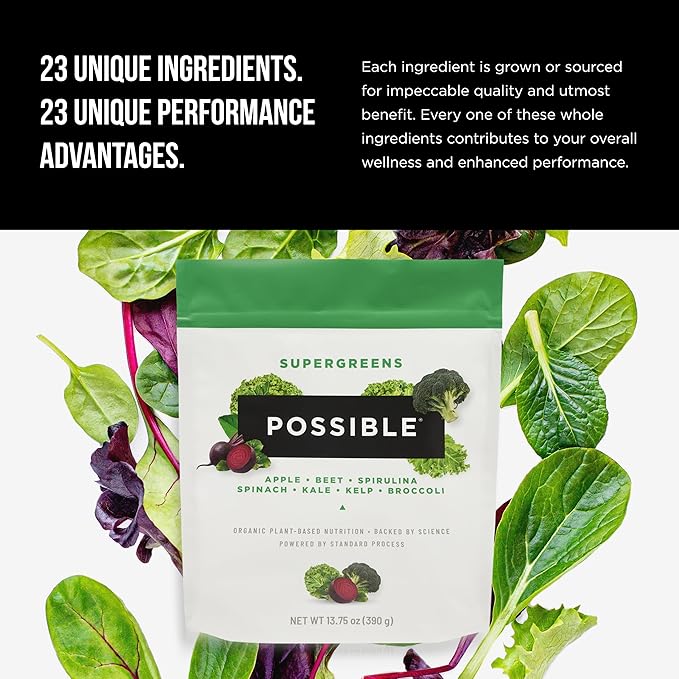 Possible SuperGreens - Superfoods Powder Mix with 23 Whole Food Ingredients - Vegan, Organic, Plant-Based Wellness - Gluten-Free, USDA Organic - Clean Label - 1 Bag, 30 Servings