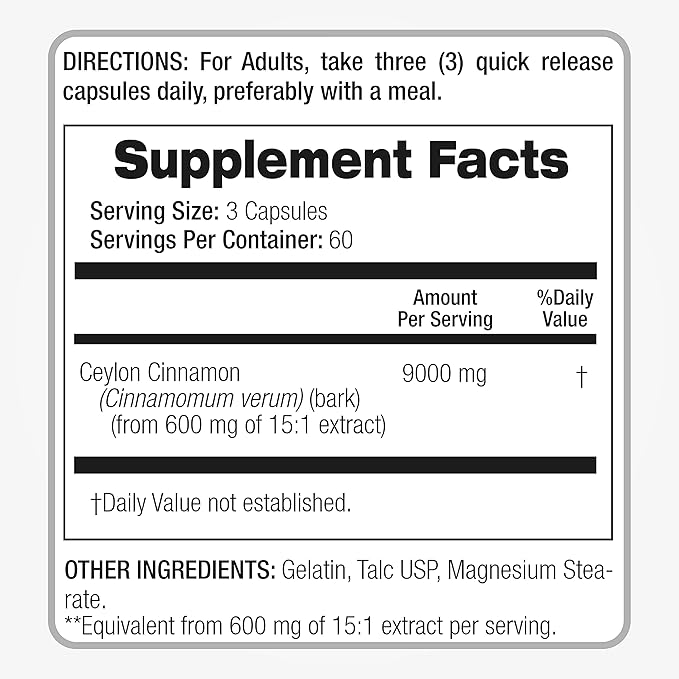 Lab | ceylon cinnamon |9000 mg Equivalent| 180 caps| cinnamon supplements | ceylon cinnamon capsules | cinnamon capsules | cinnamon pills | ceylon cinnamon organic | Ultra high Absorption.