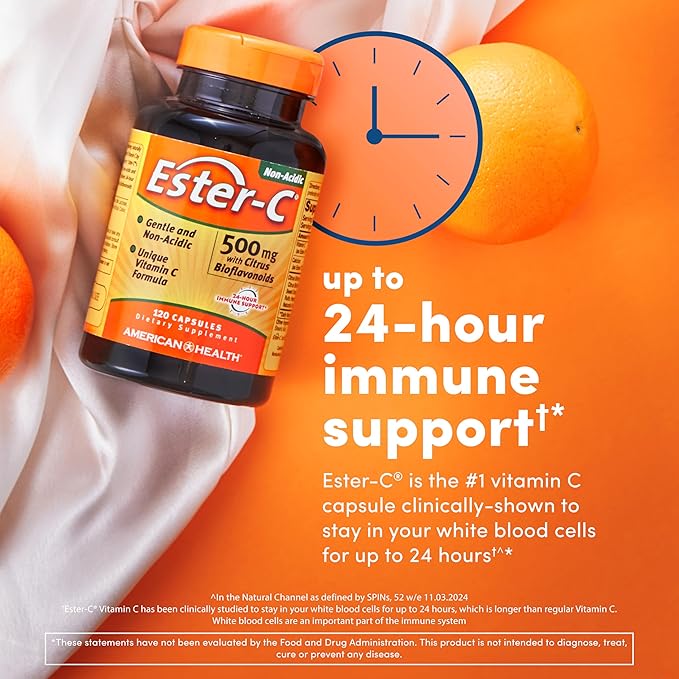 American Health Ester-C with Citrus Bioflavonoids Capsules - Gentle On Stomach, Non-Acidic Vitamin C - 500 mg, 60 Servings, 120 Count