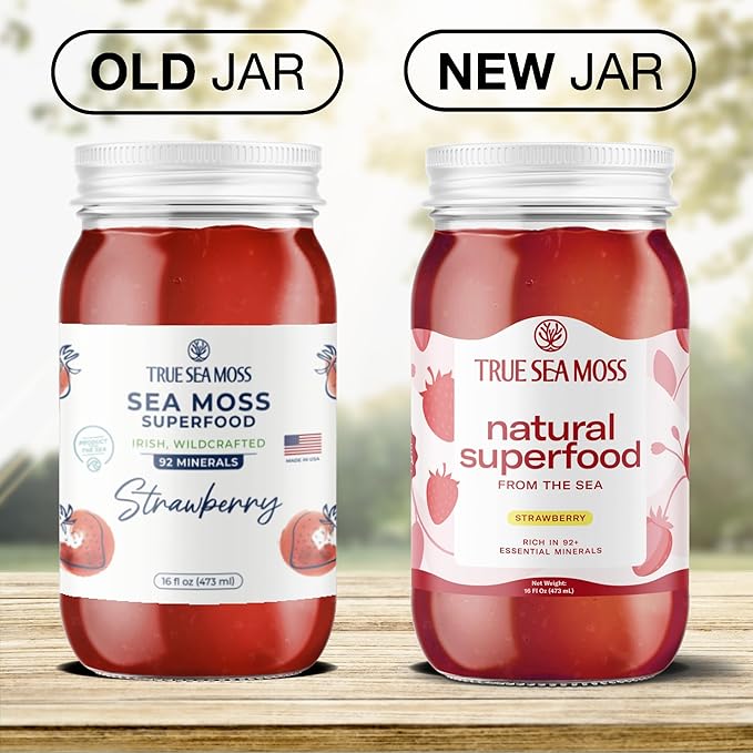 Sea Moss Gel – Made in USA – Wildcrafted Seamoss, Fresh Fruits & Sea Vegetables – Strawberry, Pack of 1 (Labels may Vary)