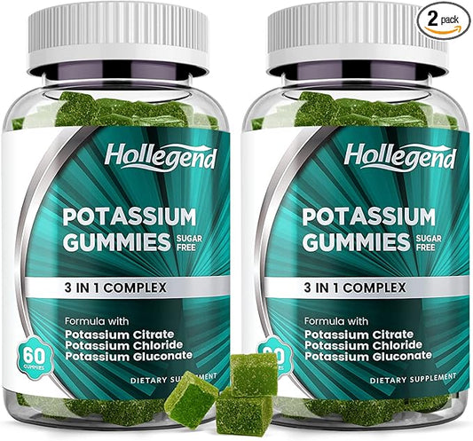 Potassium 3 in 1 Complex Gummies Sugar Free, New Formula with 99mg Potassium Citrate, Potassium Chloride, Potassium Gluconate, Leg Cramps & Muscle Supplements, 120 Chewables