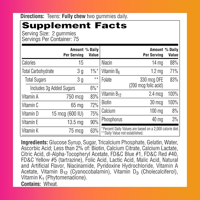 One A Day Teen for Her Multivitamin Gummies, Gummy Multivitamins with Vitamin A, C, D, E and Zinc for Immune Health Support, Physical Energy & more, 150 Count