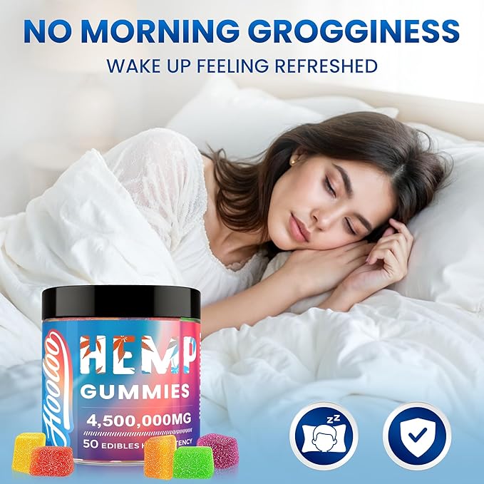 Hemp Gummies Extra Strength for Adults - 6 Fruity Flavors Infused Vitamins, Omega 3 - Chewable Gummy for Deep Bedtimes, Focus, Unwind - Pack of 4 - Made in USA