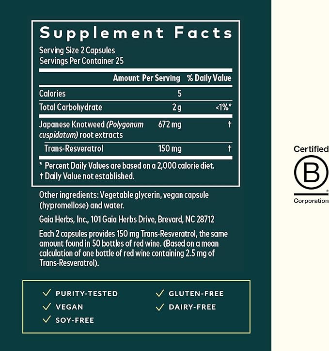 Gaia Herbs Resveratrol 150 - Beauty & Radiance Antioxidant Support Supplement - Made with Japanese Knotweed - Contains 150 mg Trans-Resveratrol per Serving - 50 Liquid Phyto-Capsules (25-Day Supply)