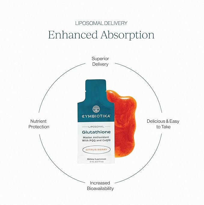 CYMBIOTIKA Liposomal Glutathione Supplement – PQQ, CoQ10 & Antioxidants for Detox, Energy, Brain, Liver & Immune Support – Advanced Absorption for Cellular Health & Longevity – Citrus Berry - 2 Pack