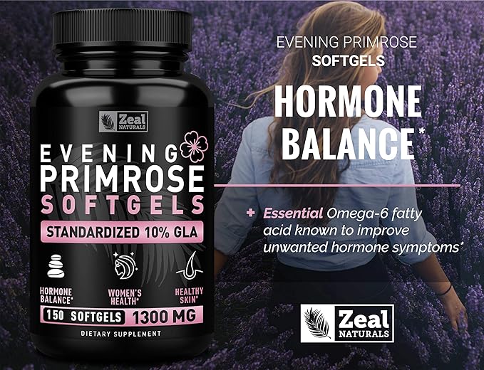 Evening Primrose Oil Capsules (150 Liquid Softgels | 1300mg) Premium Evening Primrose Oil – Natural-Sourced Hormone Support Supplement for Women - Cold Pressed w. 10% GLA