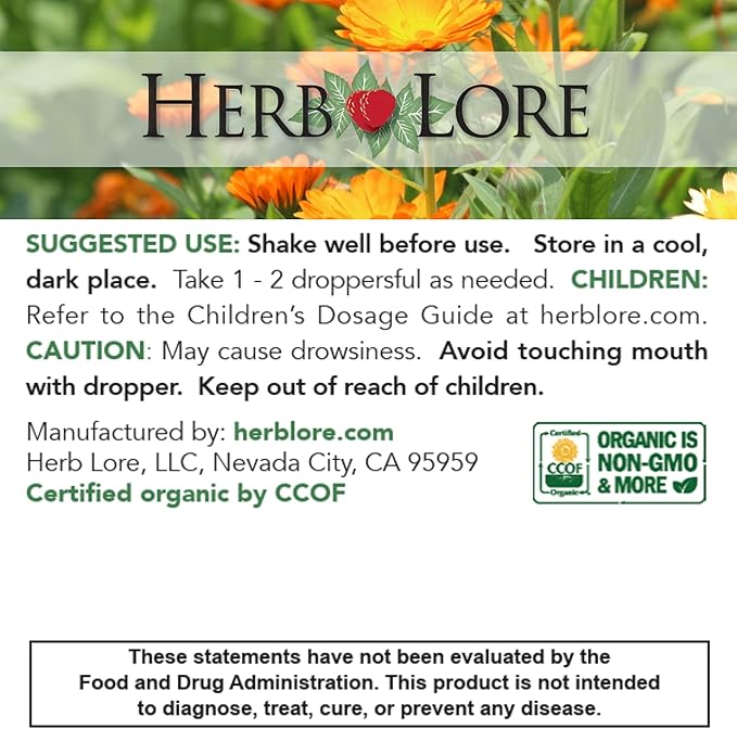 Herb Lore Valerian Root Tincture - Organic Liquid Extract Drops - Natural Herbal Sleep Aid for Kids & Adults - Alcohol Free (2 fl oz)