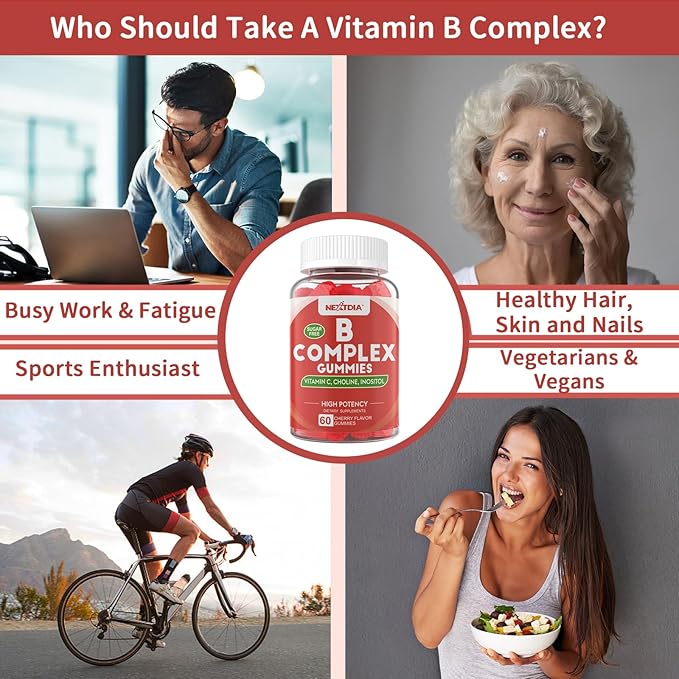 Vitamin B Complex Gummies, Vegan Vitamin B Gummies with 2000 mcg Methyl B12, Methyl Folate | Plus Choline + Inositol, Vitamin C + Zinc - 120 Cts