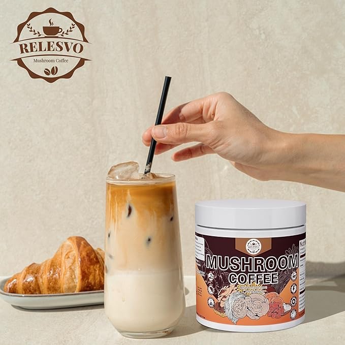 Mushroom Coffee, Instant Mushroom Coffee Mushroom Powder Blend (20 Servings) with Cordyceps, Reishi, Lion's Mane, Shiitake, King Trumpet, Mushroom Supplement for Energy, Focus, Immune Support